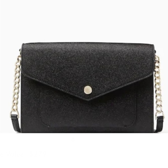 Kate Spade Black Glitter Crossbody Bag with Silver Chain Accent NWOT - Picture 1 of 9